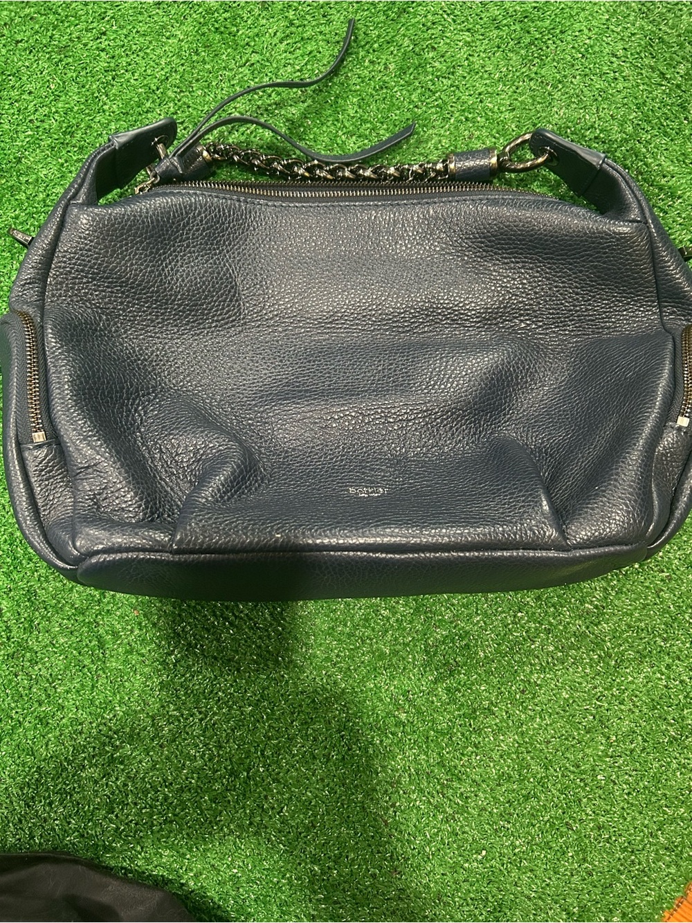 Botkier Navy Pebbled Leather Shoulder Bag with Chain Accent